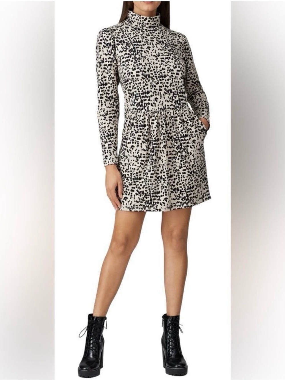 La Vie Rebecca Taylor Leopard Print Long Sleeve Mini Dress Size M
